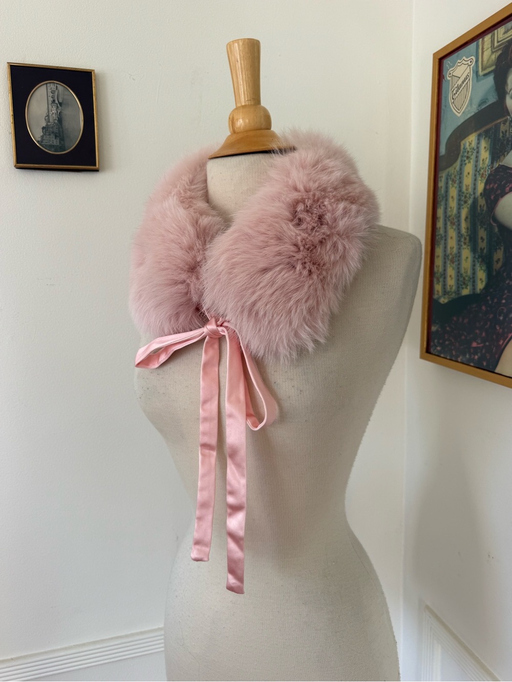 Lacemade Faux Fur Stool with Satin Tie